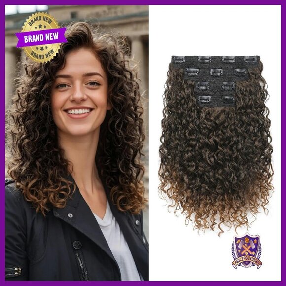 14-Inch Protein Silk Clip-In Hair Extensions, Deep Curly Wavy, 4PC Set main image 7